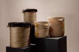 Orsina Bora Set of 2 Seagrass Baskets with Faux Fur Trim in Brown - thumbnail 2