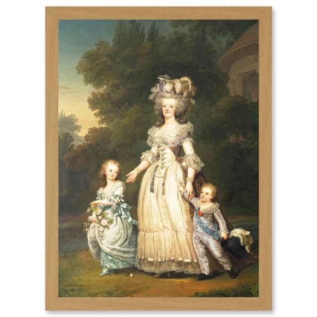 Artery8 Painting Portrait Doomed Queen Marie Antoinette Children France Artwork Framed Wall Art Print A4 in Light Oak - image 1