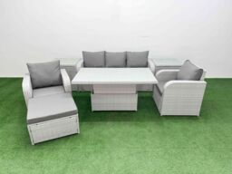 Fimous PE Rattan Garden Furniture Set Reclining Chair Sofa Lounge Sofa Set Adjustable Lifting Dining or Coffee Table 2 Side Table Big Footstool Light - thumbnail 1