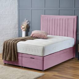 "BSSPOKE Canes Ottoman Divan Bed Plush Velvet 54"" Headboard & Mattress in Pink - Size: King" - thumbnail 1