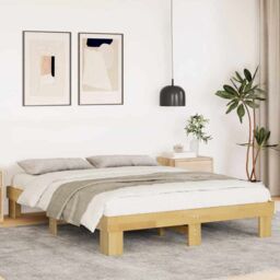 Berkfield Home Bed Frame without Mattress 135x190 cm Double Solid Wood Oak in Brown - thumbnail 1