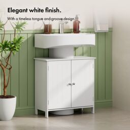 VonHaus Holbrook Freestanding Under Sink Bathroom Cabinet in White - thumbnail 4