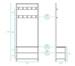 Kelvenix Steel Coat Rack & Shoe Storage Bench, 9 Hooks Hat Stand in Brown - thumbnail 2