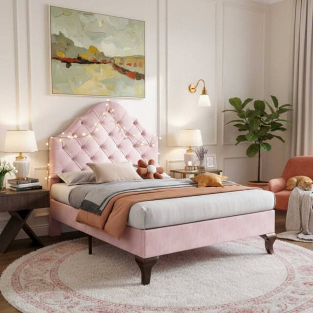STILVORA Upholstered Bed 3ft Single with Adjustable Headboard Pink - image 1