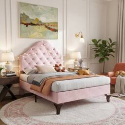 STILVORA Upholstered Bed 3ft Single with Adjustable Headboard Pink - thumbnail 2