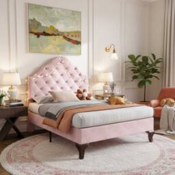 STILVORA Upholstered Bed 3ft Single with Adjustable Headboard Pink - thumbnail 1