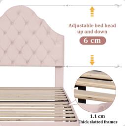 STILVORA Upholstered Bed 3ft Single with Adjustable Headboard Pink - thumbnail 8
