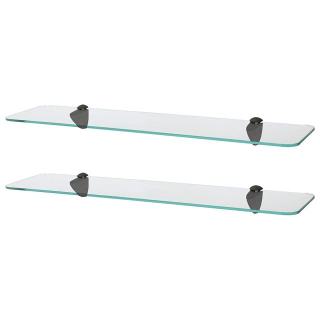 Harbour Housewares 2x Rounded Floating Glass Shelves - 60cm Bathroom Storage Display Unit in Black - image 1