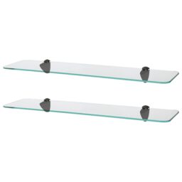 Harbour Housewares 2x Rounded Floating Glass Shelves - 60cm Bathroom Storage Display Unit in Black