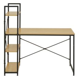 Orsina Light Yellow Desk With Black Metal Frame & Shelves, Shelf Unit With Open Frame Structure, Ideal For Office - thumbnail 2