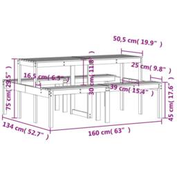 Berkfield Home Picnic Table White 160x134x75 cm Solid Wood Pine - Size: 160 x 134 x 75 cm - thumbnail 9