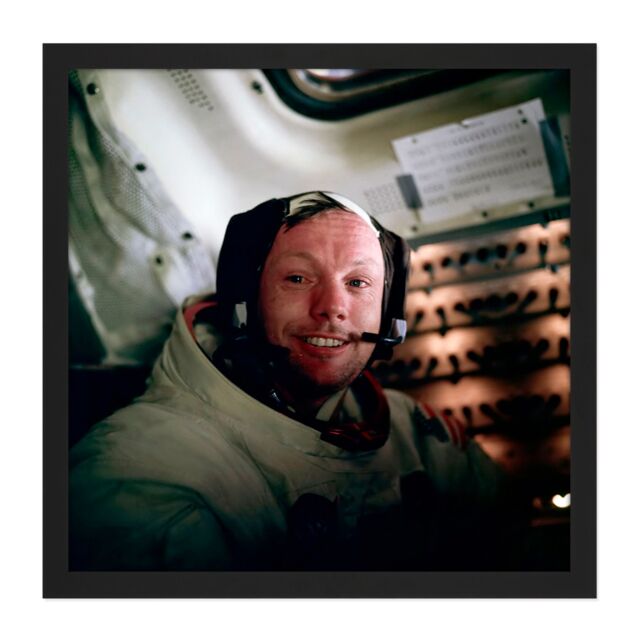 "Artery8 Wall Art Print Aldrin NASA Astronaut Neil Armstrong Apollo 11 Flight Photo Square Framed Picture 16X16 Inch in Black - Size: W16"" x H16""" - image 1