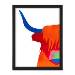 "Artery8 Wall Art Print Bright Highland Scottish Cow Bull Coo Colourful Large Framed Wall Décor Art in White - Size: W18"" x H24""" - thumbnail 1