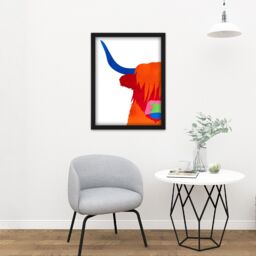 "Artery8 Wall Art Print Bright Highland Scottish Cow Bull Coo Colourful Large Framed Wall Décor Art in White - Size: W18"" x H24""" - thumbnail 2