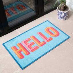 Artsy Mats Blue Hello Indoor Washable Doormat - Size: 40 cm x 60 cm - thumbnail 1