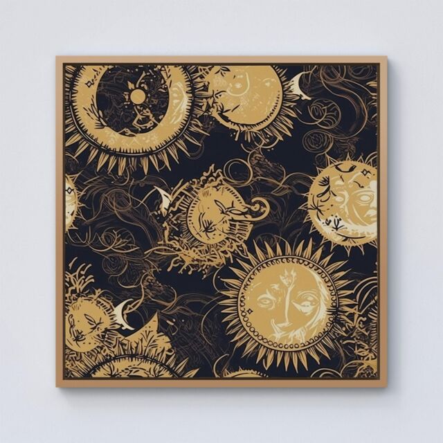 "Warren Reed - Designer Moon & Sun Gold Blue Framed Canvas in Light Brown - Size: W30"" x H30""" - image 1