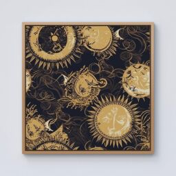 "Warren Reed - Designer Moon & Sun Gold Blue Framed Canvas in Light Brown - Size: W30"" x H30""" - thumbnail 1