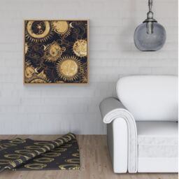 "Warren Reed - Designer Moon & Sun Gold Blue Framed Canvas in Light Brown - Size: W30"" x H30""" - thumbnail 2