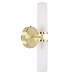 ValueLights Canya Up Down 2 Way IP44 Bathroom Frosted Reeded Glass Wall Light with LED Bulbs in Gold - thumbnail 5