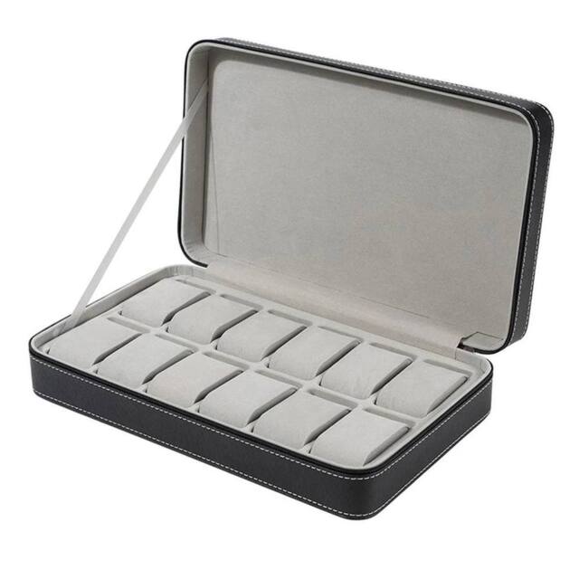 Hinsinc 12Slots- PU Leather Watch Box Travel Case in Black - Size: 500mm - image 1