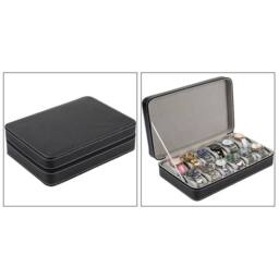 Hinsinc 12Slots- PU Leather Watch Box Travel Case in Black - Size: 500mm - thumbnail 3