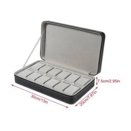Hinsinc 12Slots- PU Leather Watch Box Travel Case in Black - Size: 500mm - thumbnail 2