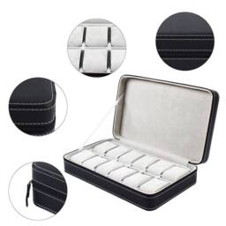 Hinsinc 12Slots- PU Leather Watch Box Travel Case in Black - Size: 500mm - thumbnail 4