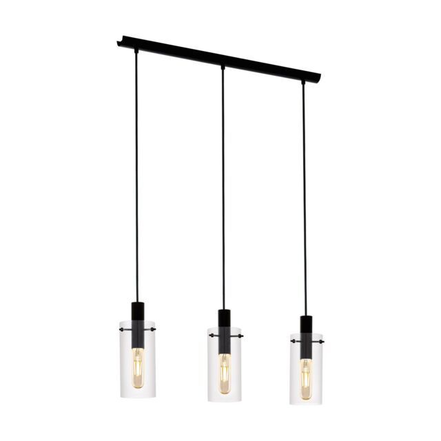 Loops Pendant 3 Bulb Ceiling Light Colour Black Shade Clear Glass Bulb E27 3x60W - image 1