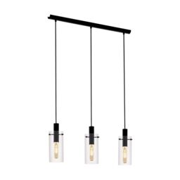 Loops Pendant 3 Bulb Ceiling Light Colour Black Shade Clear Glass Bulb E27 3x60W - thumbnail 1