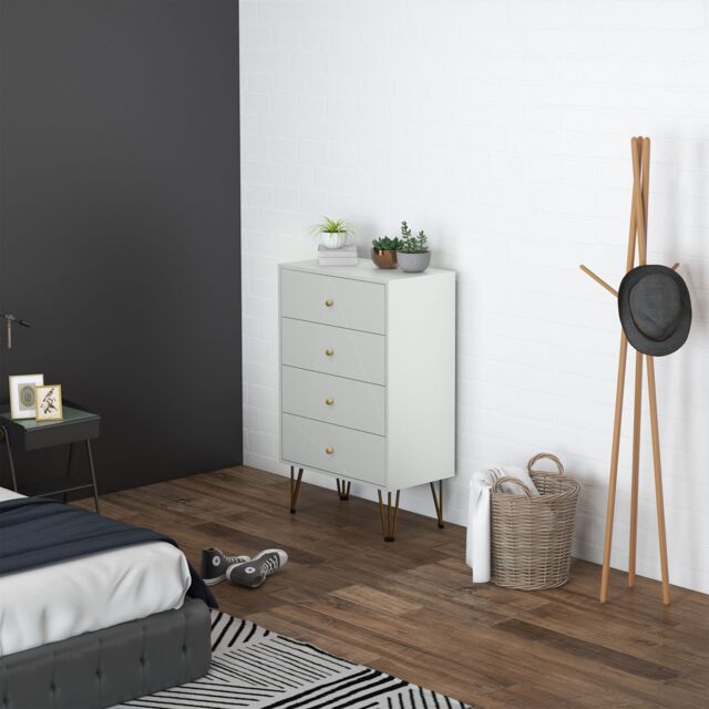 HOMCOM Modern Chest of Drawers 4 Drawers Dresser with Hairpin Legs in White - image 1