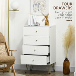 HOMCOM Modern Chest of Drawers 4 Drawers Dresser with Hairpin Legs in White - thumbnail 4