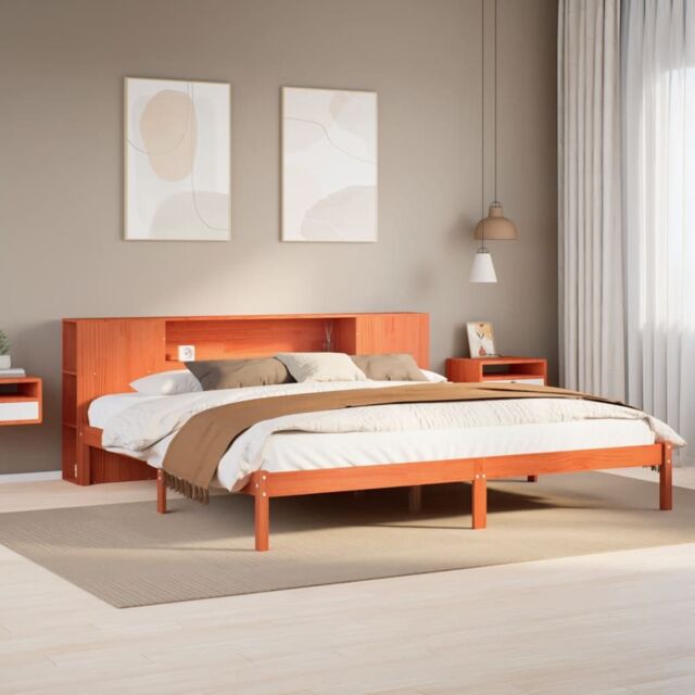 Berkfield Home Bookcase Bed without Mattress Wax Brown 200x200 cm Solid Wood Pine - image 1