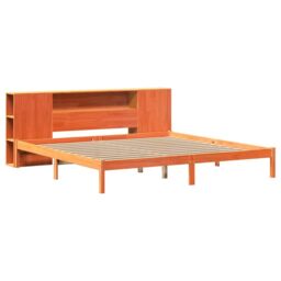 Berkfield Home Bookcase Bed without Mattress Wax Brown 200x200 cm Solid Wood Pine - thumbnail 3