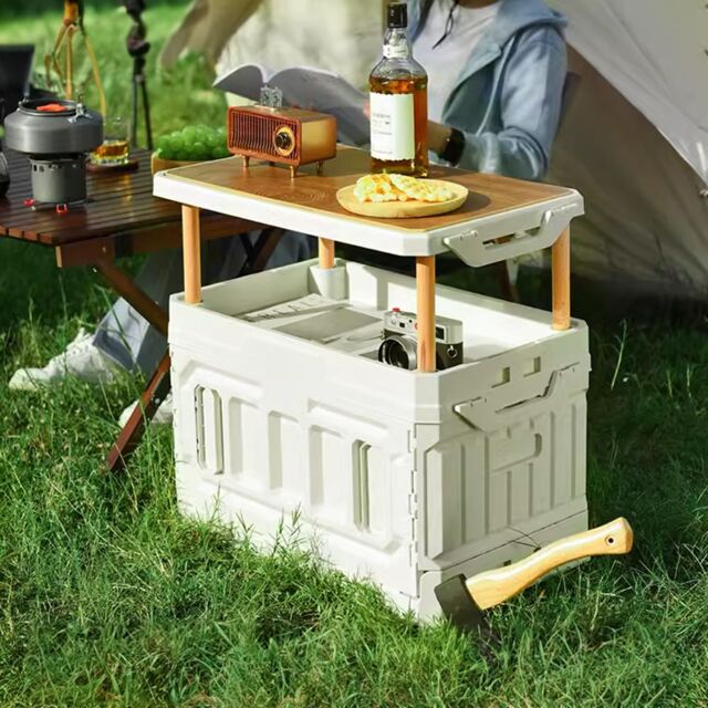 Living and Home 95L Collapsible 3-tier Outdoor Camping Storage Box Folding Container in Beige - image 1