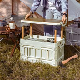 Living and Home 95L Collapsible 3-tier Outdoor Camping Storage Box Folding Container in Beige - thumbnail 2
