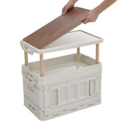Living and Home 95L Collapsible 3-tier Outdoor Camping Storage Box Folding Container in Beige - thumbnail 9