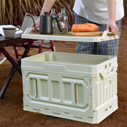 Living and Home 95L Collapsible 3-tier Outdoor Camping Storage Box Folding Container in Beige - thumbnail 3