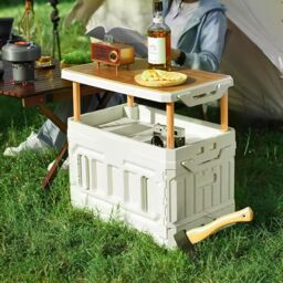 Living and Home 95L Collapsible 3-tier Outdoor Camping Storage Box Folding Container in Beige - thumbnail 1