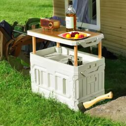 Living and Home 95L Collapsible 3-tier Outdoor Camping Storage Box Folding Container in Beige - thumbnail 5