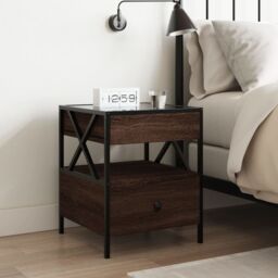 Berkfield Home Bedside Table with Infinity LED Brown Oak 40x40x51 cm - Size: 40 x 40 x 51 cm - thumbnail 4