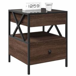 Berkfield Home Bedside Table with Infinity LED Brown Oak 40x40x51 cm - Size: 40 x 40 x 51 cm - thumbnail 5