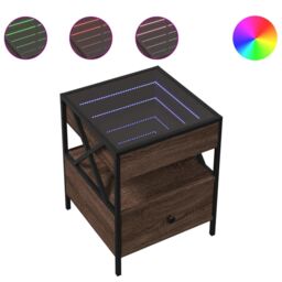 Berkfield Home Bedside Table with Infinity LED Brown Oak 40x40x51 cm - Size: 40 x 40 x 51 cm - thumbnail 2