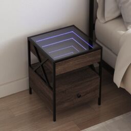 Berkfield Home Bedside Table with Infinity LED Brown Oak 40x40x51 cm - Size: 40 x 40 x 51 cm - thumbnail 1