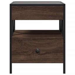 Berkfield Home Bedside Table with Infinity LED Brown Oak 40x40x51 cm - Size: 40 x 40 x 51 cm - thumbnail 6