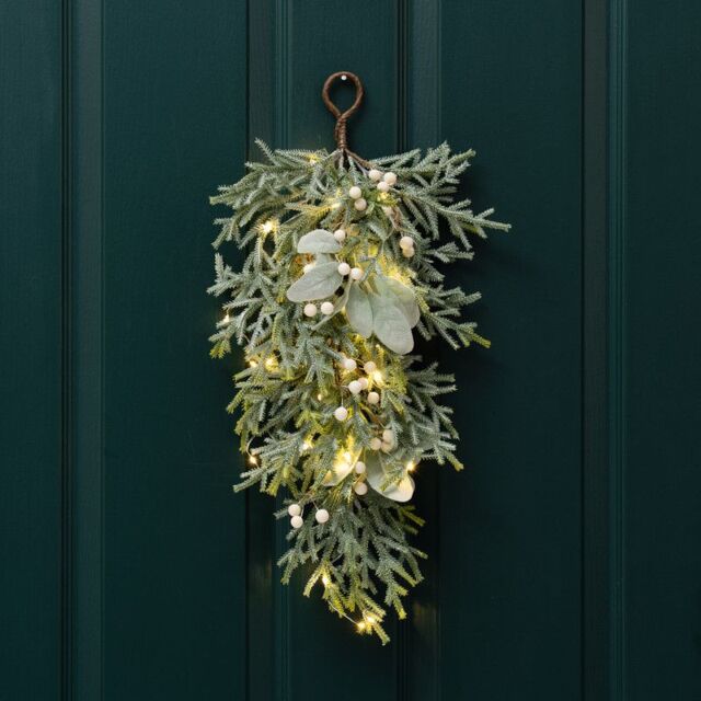 Scottish Everlastings Ltd 55cm Pre-lit Swag with Lambs Ear in Green - image 1