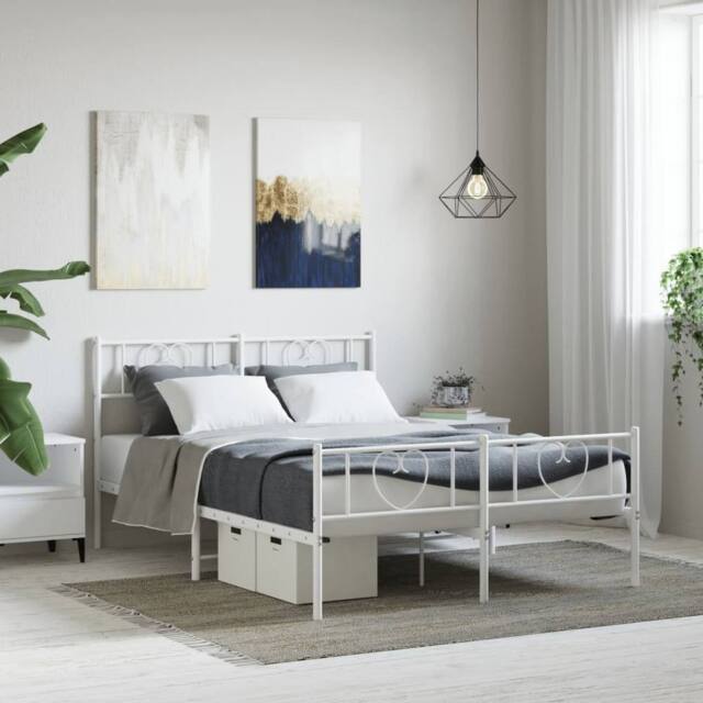 Berkfield Home Metal Bed Frame with Headboard & Footboard White 160x200 cm - image 1