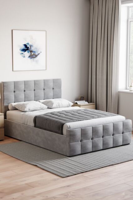 Home Discount Vida Designs Valentina Double Ottoman Bed Frame Velvet Fabric UKFR in Grey - image 1
