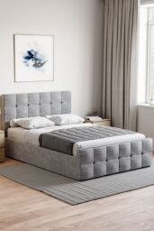Home Discount Vida Designs Valentina Double Ottoman Bed Frame Velvet Fabric UKFR in Grey - thumbnail 1