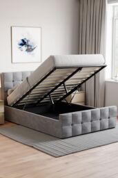Home Discount Vida Designs Valentina Double Ottoman Bed Frame Velvet Fabric UKFR in Grey - thumbnail 2