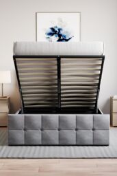 Home Discount Vida Designs Valentina Double Ottoman Bed Frame Velvet Fabric UKFR in Grey - thumbnail 4